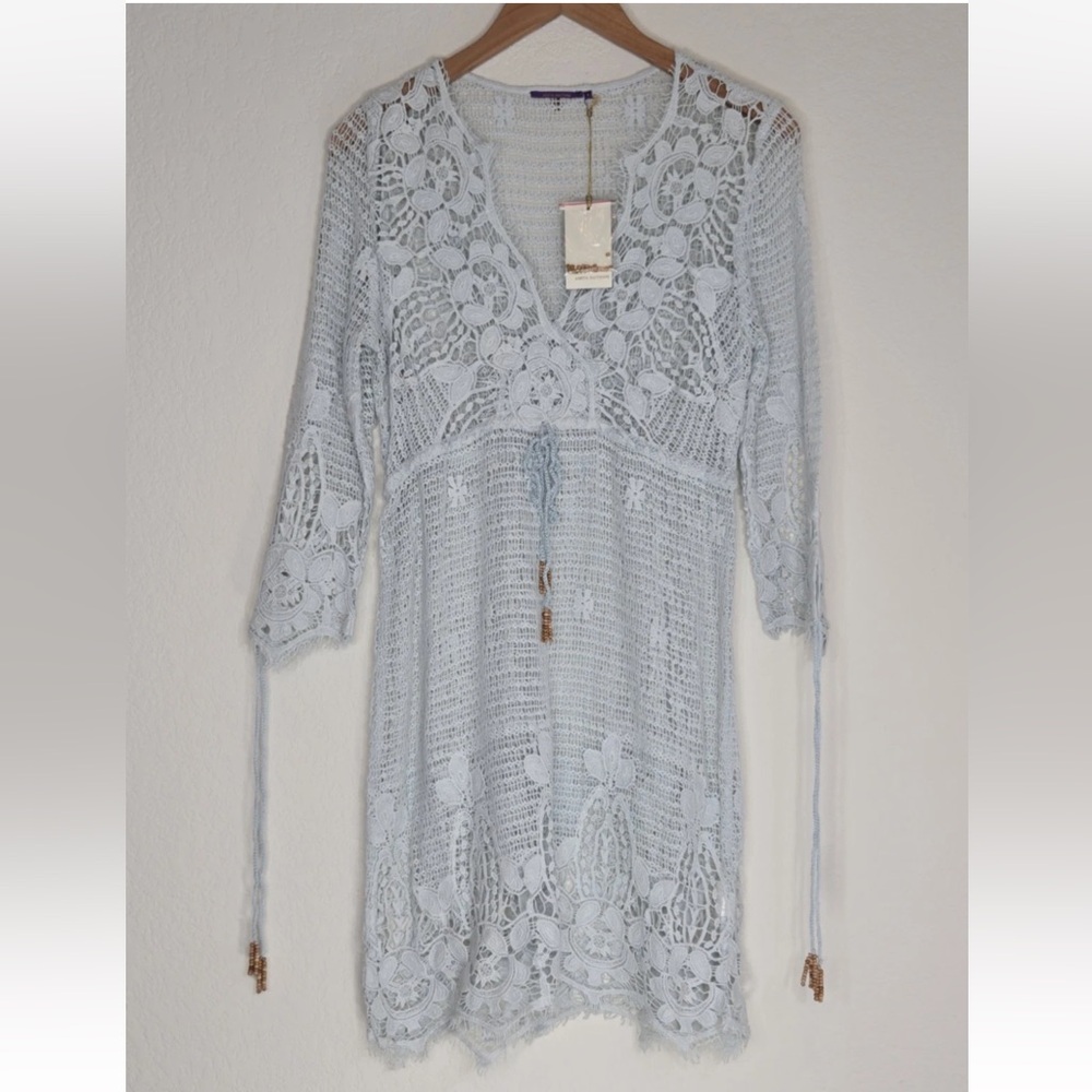 Amita Naithani Blue Tassel Crochet Cotton Swimsuit Cover Up Size S Womens NEW